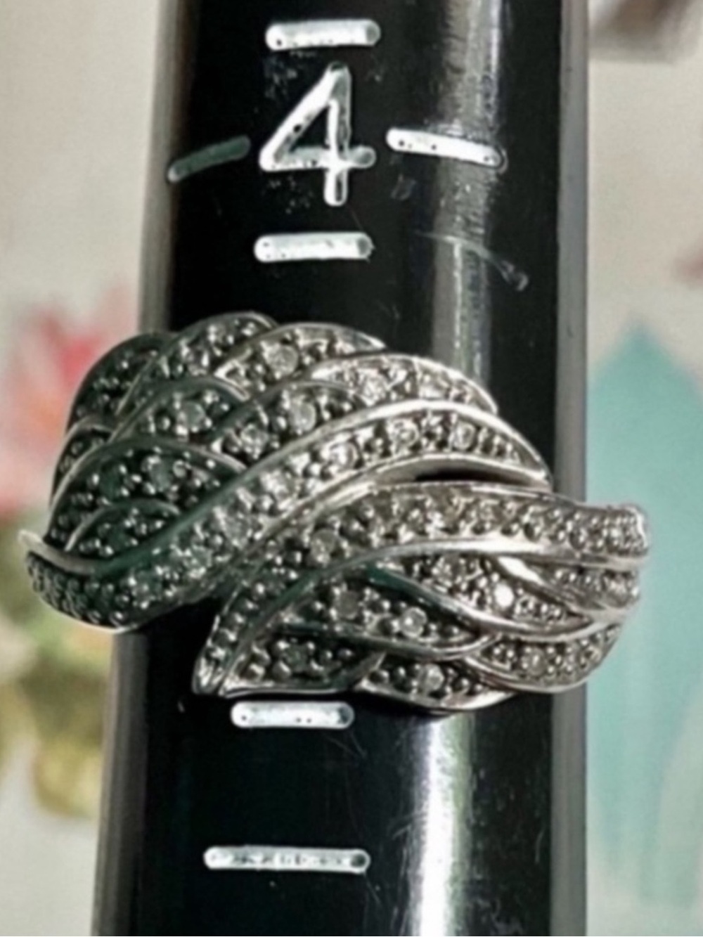 Genuine Diamond sterling silver .925 Anniversary wedding wave band ring 5 - 5.25